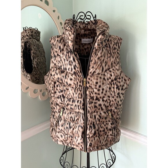 CALVIN KLEIN Women Animal Print Lightweight Puffer Vest Full Zip Size XL - Picture 1 of 8